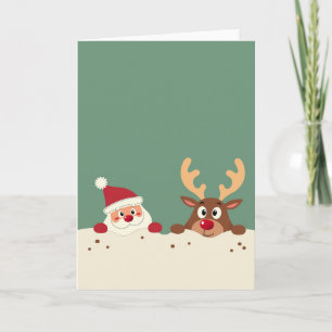 Kerstkaart sjabloon met knuffelende Kerstman en re