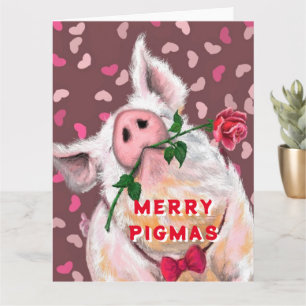 Kerstkaart Speelse Heren Varken met Roos Kaart