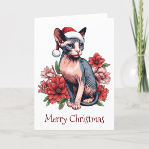 Kerstkaart Sphynx Kat met een Kerstman Hoed Kaart
