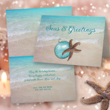 Kerstkaart Strand Zeester Zeer en Groeten