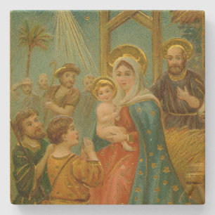 Kerstkaart uit het Edwardiaanse tijdperk Stenen Onderzetter