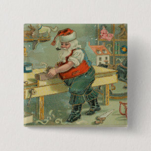 Kerstkaart uit het verleden - Sinterklaas in zijn  Vierkante Button 5,1 Cm