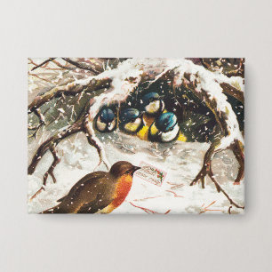 Kerstkaart uit het victoriaanse tijdperk, vogels button