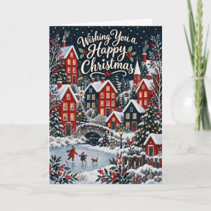 Kerstkaart van besneeuwd dorp kaart