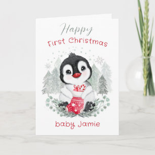 Kerstkaart van een baby pinguïn Cute 1e kerstmis Kaart