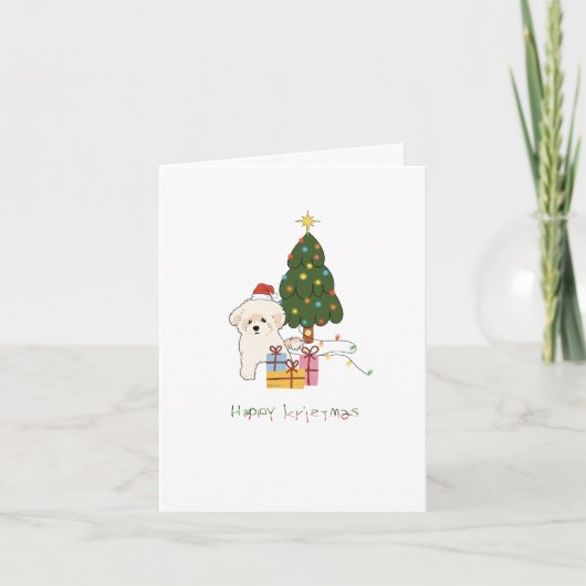 Kerstkaart van een Bichon Feestdagen Kaart (Voorkant)