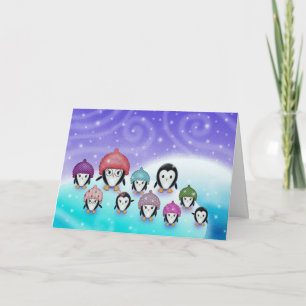 Kerstkaart van pinguïnfamilie feestdagen kaart
