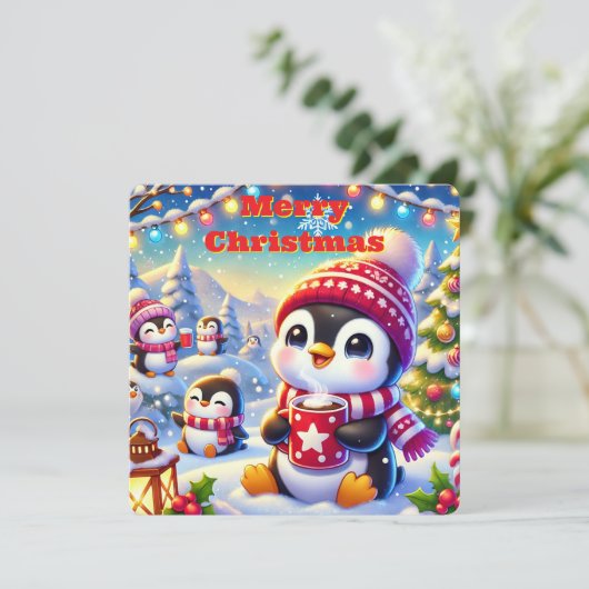 Kerstkaart van pinguïns (Staand voorkant)