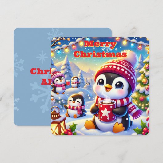 Kerstkaart van pinguïns (Voorkant / Achterkant)