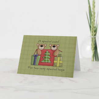 Kerstkaart van tweeling jongens feestdagen kaart