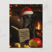 Kerstkaart van zwarte Whippet 'Kaasbelasting'