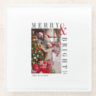 Kerstkaart voor het gezin Moderne kerstkaart voor Glazen Onderzetter