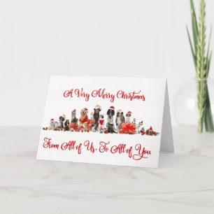 Kerstkaart voor hondenliefhebbers, familienaam feestdagen kaart