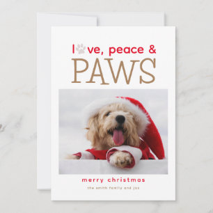 Kerstkaart voor huisdieren met liefde, vrede en po