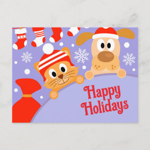 Kerstkaart voor huisdierenbedrijven met hond en ka briefkaart
