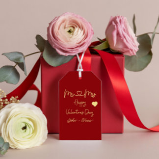 Kerstkaart voor meneer en mevrouw met Valentijnsda Cadeaulabel