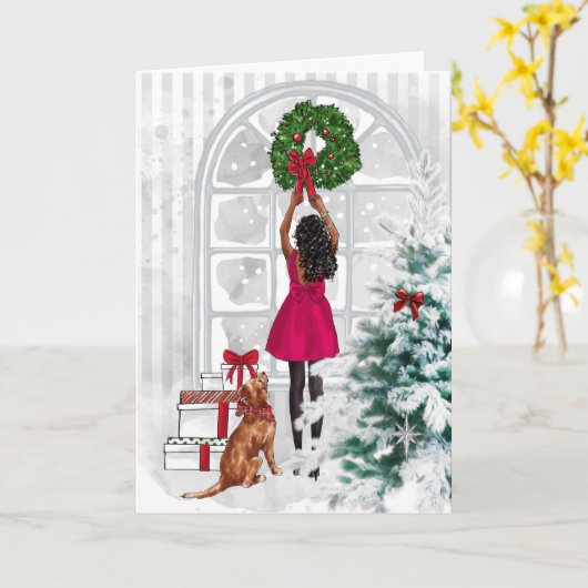 Kerstkaart voor moderne Afro-Amerikaanse vrouw Kaart (Gele Bloem)