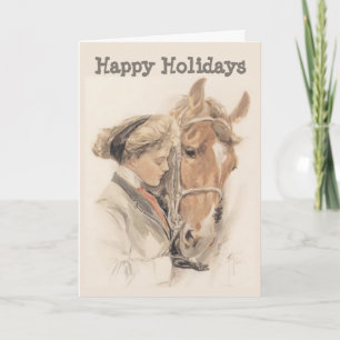 Kerstkaart voor paarden en Lady Vintage Feestdagen Kaart