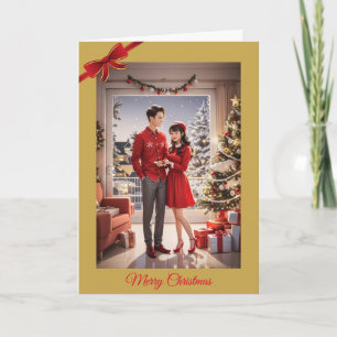 Kerstkaart voor pasgehuwden feestdagen kaart