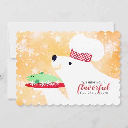 kerstkaart voor poolrestaurants met beer, chef-kok (Voorkant)