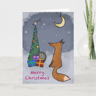kerstkaart, vos en vrienden, met uw foto feestdagen kaart