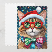 Kerstkaarten, Harig en Felgekleurde Kat Feestdagenkaart (Voorkant / Achterkant)