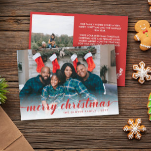 Kerstkaarten met familiefoto's in rode kalligrafie feestdagenkaart