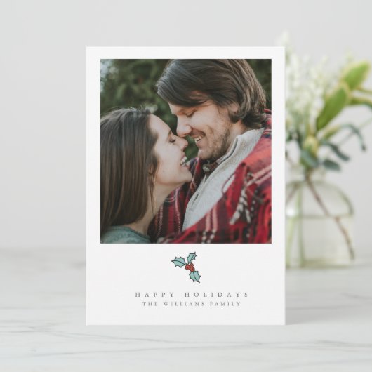 Kerstkaarten met foto's van hulstbessen feestdagenkaart (Staand voorkant)