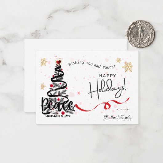 KERSTKAARTEN MET PERSOONLIJKE VREDEBOODSCHAP NOTITIEKAARTJE (Voorkant / Achterkant in situ)