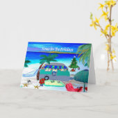 kerstkaarten met retro camper strand kaart (Gele Bloem)