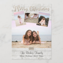 Kerstkaarten met scheepvaart foto houten achtergro kaart