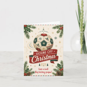 Kerstkaarten met vintage voetbal feestdagen kaart