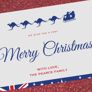 Kerstkaarten naar Australië Kangoeroe slee Feestdagenkaart