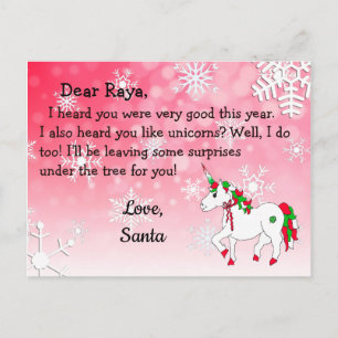 Kerstkaarten van de Kerstman: Rode Eenhoorn in Ker Feestdagenkaart