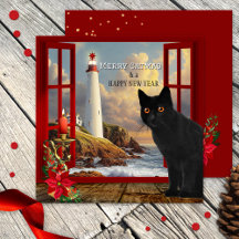 kerstkaartje voor vuurtoren van Cute Cat