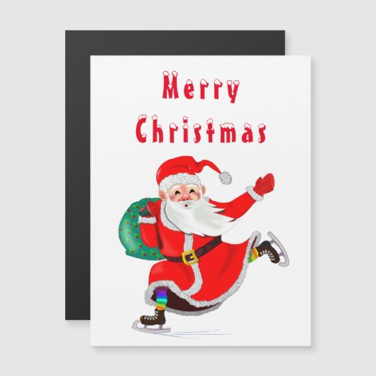 Kerstkaartmagneet Kerstman met cadeau (Voorkant / Achterkant)