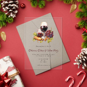 Kerstkaas & Wijnfeest Waterverf Acryl Uitnodigingen