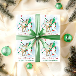 Kerstkabouter en rendier Schattig gepersonaliseerd Cadeaupapier