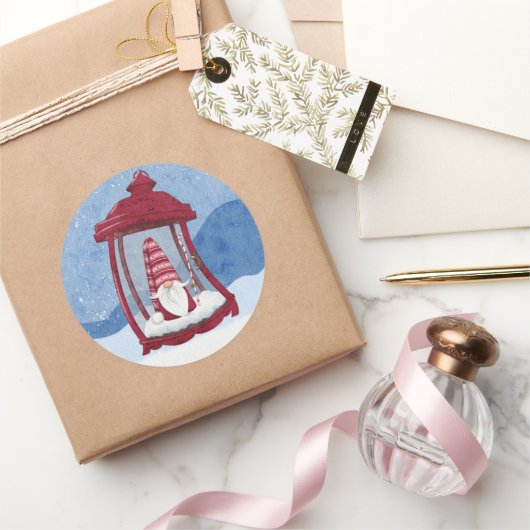 Kerstkabouter in lantaarn sticker (Geschenken)