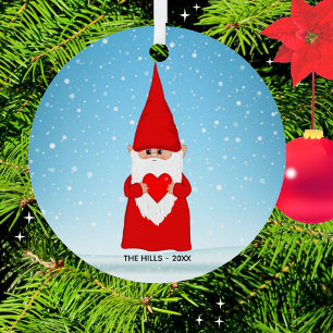 Kerstkabouter met een hart metalen ornament