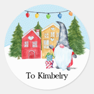 Kerstkabouter met eigen naam ronde sticker