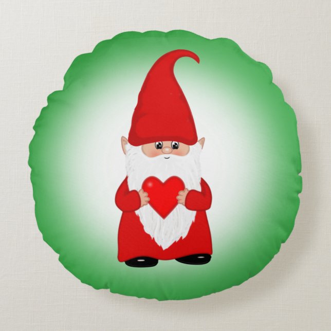 Kerstkabouter op groen rond kussen (Voorkant)