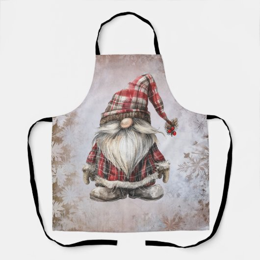 Kerstkabouter Rood Geruitte Hoed Schort (Voorkant)