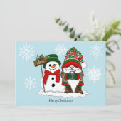 Kerstkabouter Sneeuwman Schattig Feestdagenkaart (Staand voorkant)