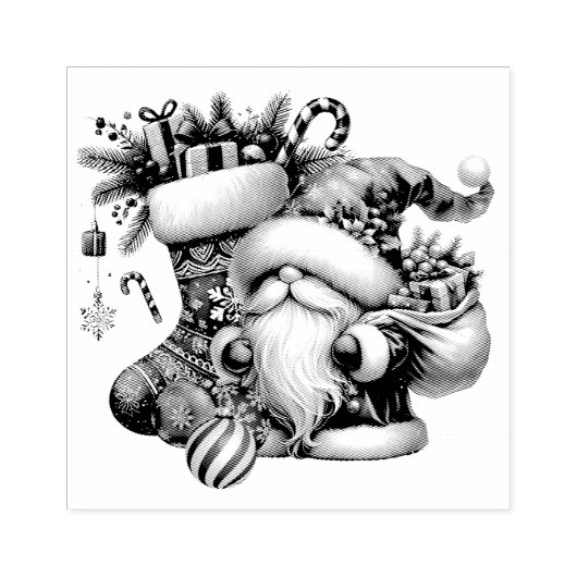 Kerstkabouter, Soksokken en Cadeaus Rubberstempel (Afrduk)