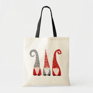Kerstkabouters Handgetekend Rood Wit Grijs Tote Bag
