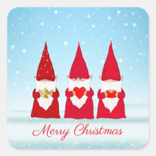 Kerstkabouters op Lichtblauw Vierkante Sticker