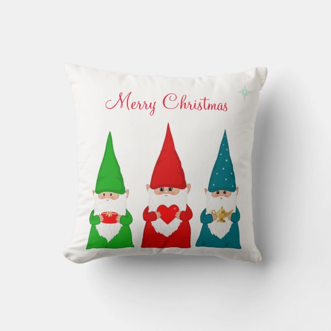 Kerstkabouters op wit kussen (Voorkant)