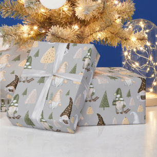 Kerstkabouters Winter Grijs Inpakpapier