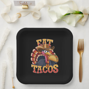 Kerstkalkoen Eet Tacos Grappige Mexicaan Papieren Bordje